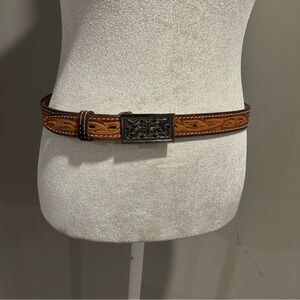 VTG Rockmount Ranchwear Leather Belt Metal Buckle Made in USA 37”